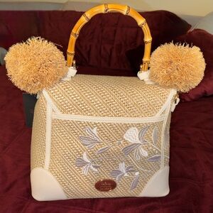 Charming Tan and Cream Disney Handbag with Bamboo Handle
